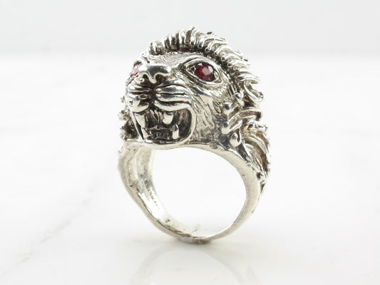 Vintage Sterling Silver Ring Ruby Lion Red Size 8 3/4