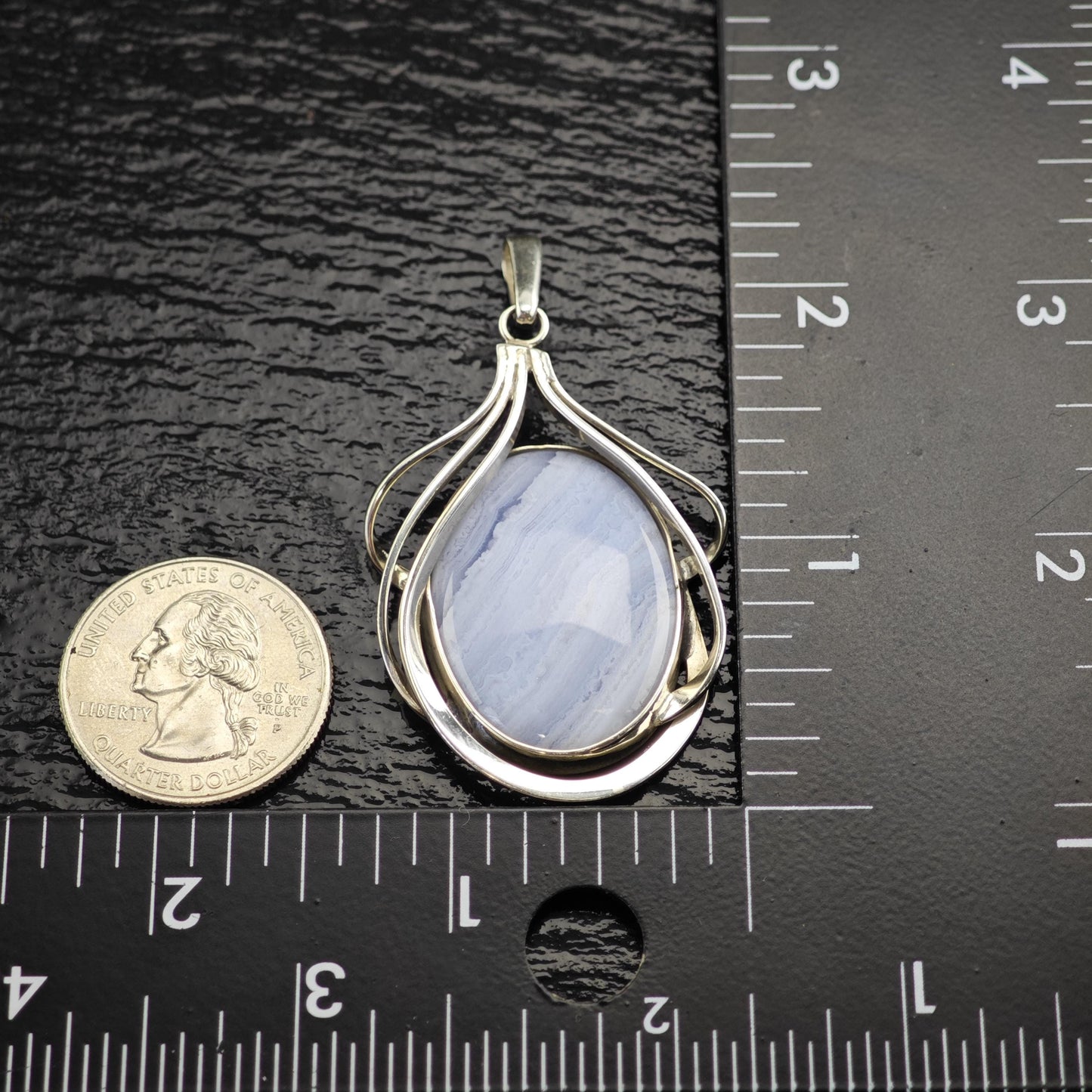 Blue Lace Agate Pendant Sterling Silver P3058