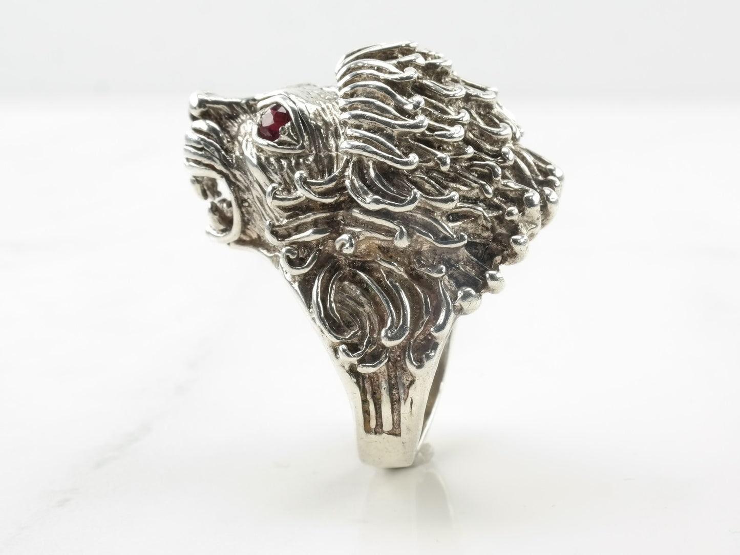 Vintage Sterling Silver Ring Ruby Lion Red Size 8 3/4