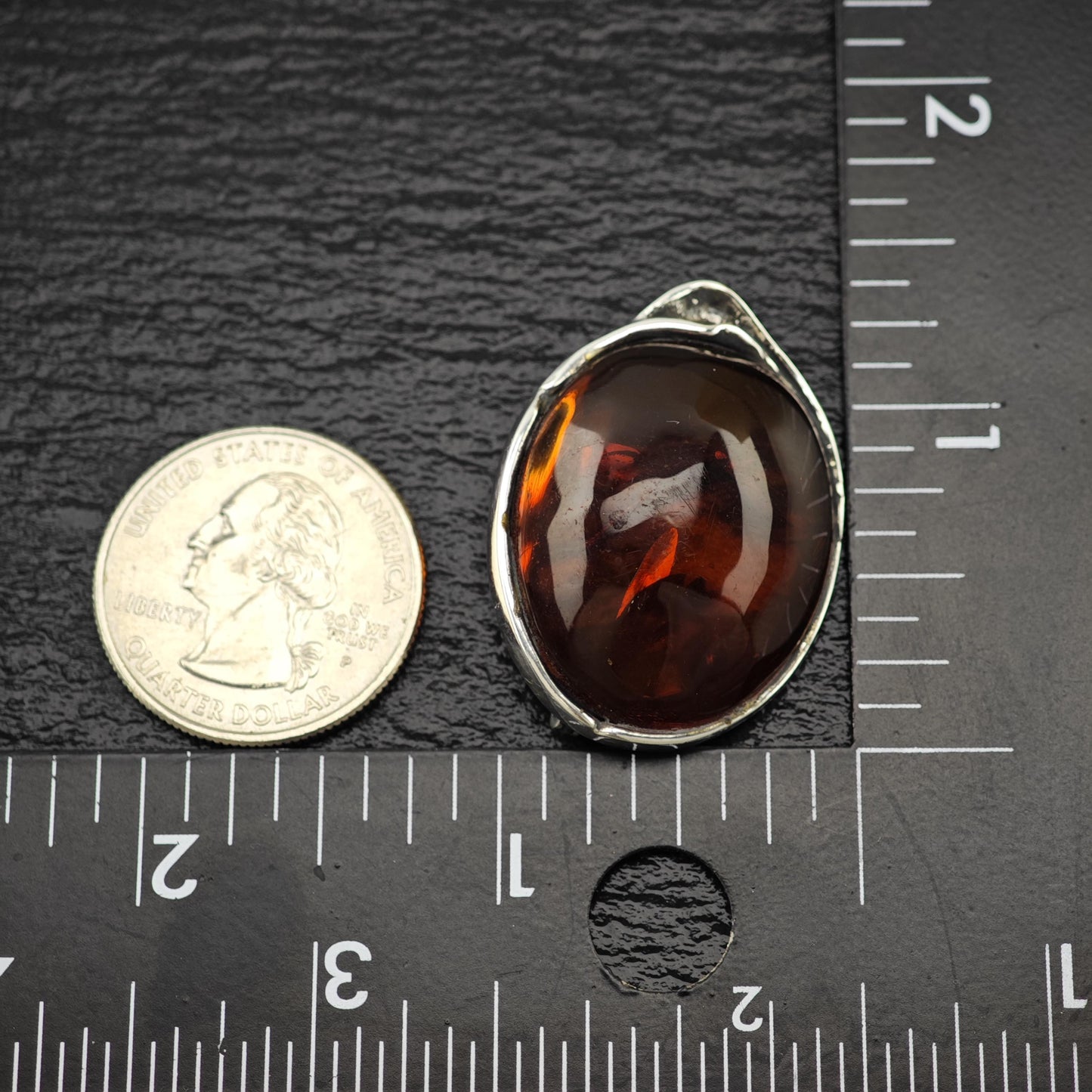 Vintage European Sterling Silver Brooch Oval Orange Natural Amber