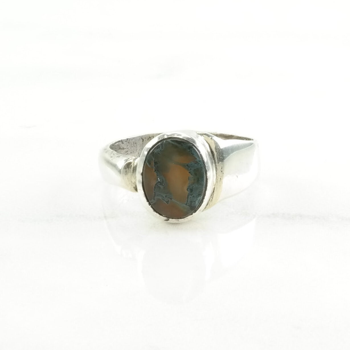 Vintage Sterling Silver Ring Dendric Agate Modernist Size 6 1/4
