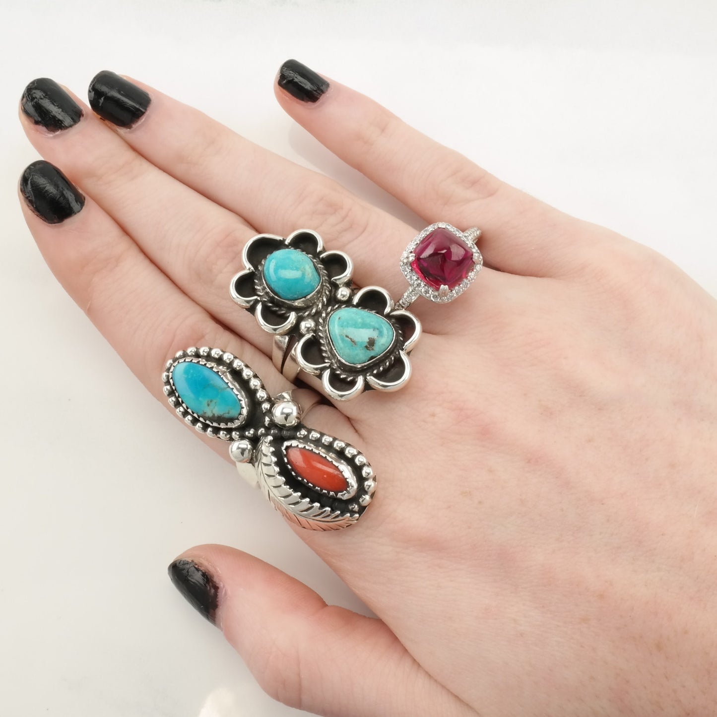 Vintage Sterling Silver Ring Created Ruby CZ Halo Pink Size 8 1/4