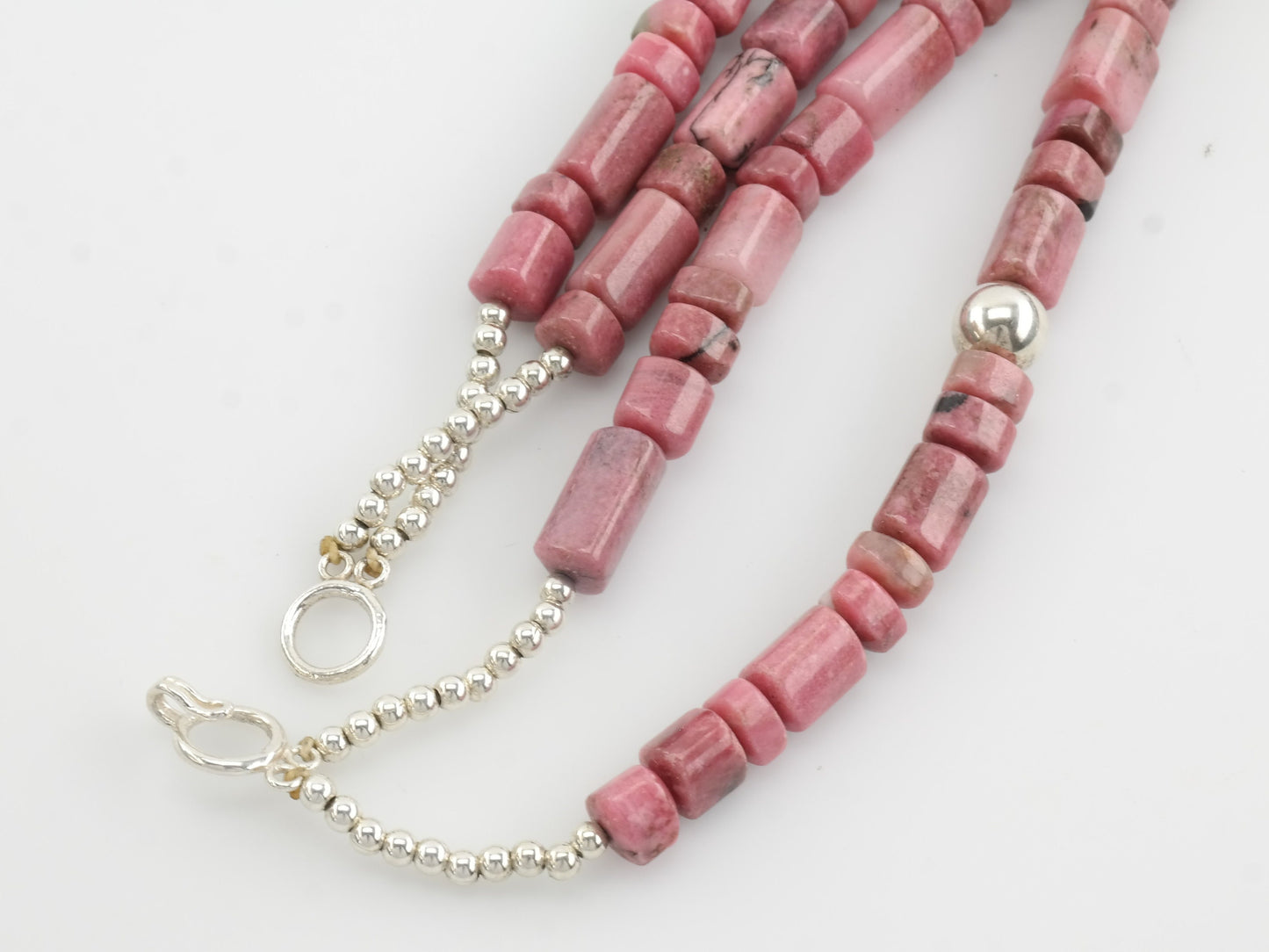 Pink Rhodonite Necklace | Sterling Silver & Rhodonite Bead Necklace | Southwestern Jewelry | Statement Necklace