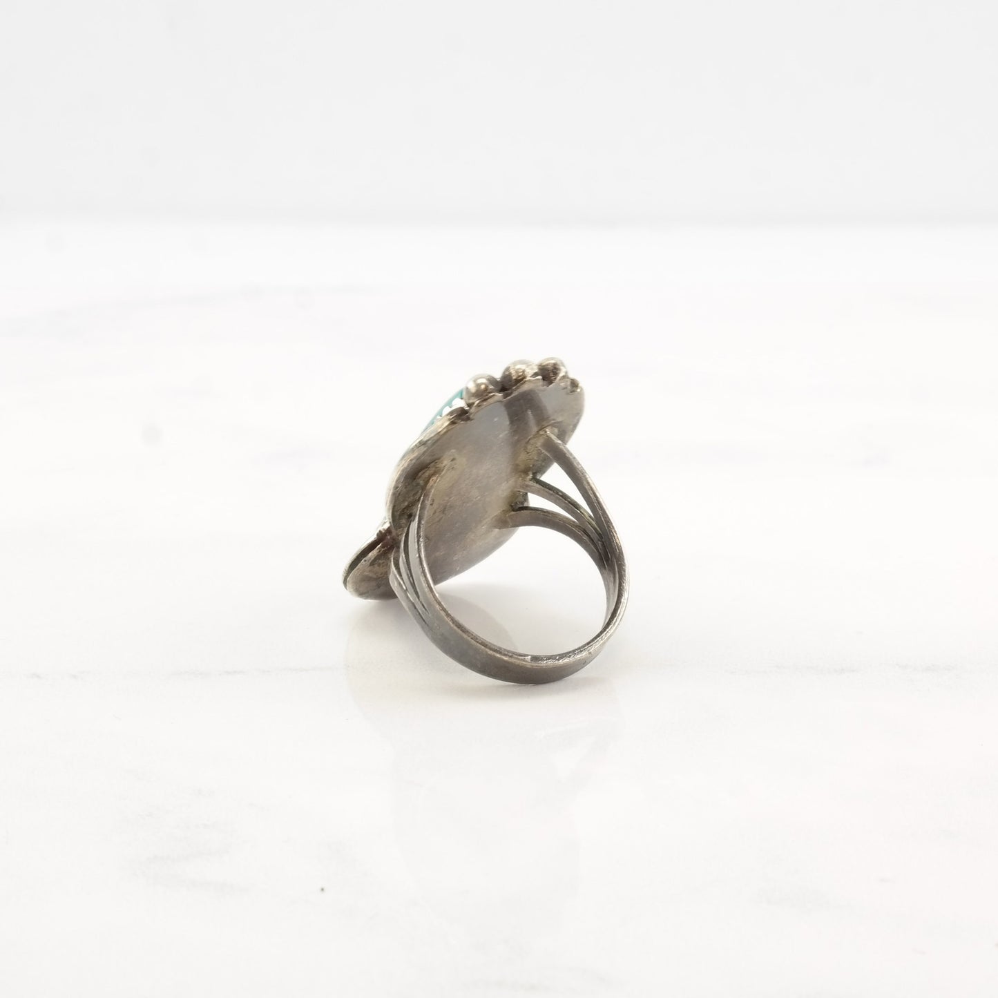 Vintage Native American Silver Ring Turquoise Double Stone Sterling Size 7 1/2