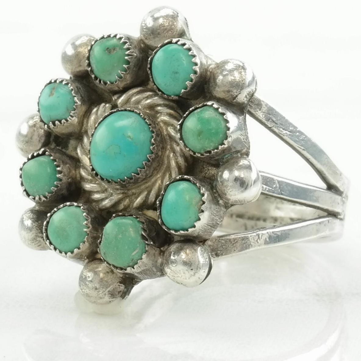 Vintage Native American Silver Ring Turquoise Cluster Sterling Size 6 1/2