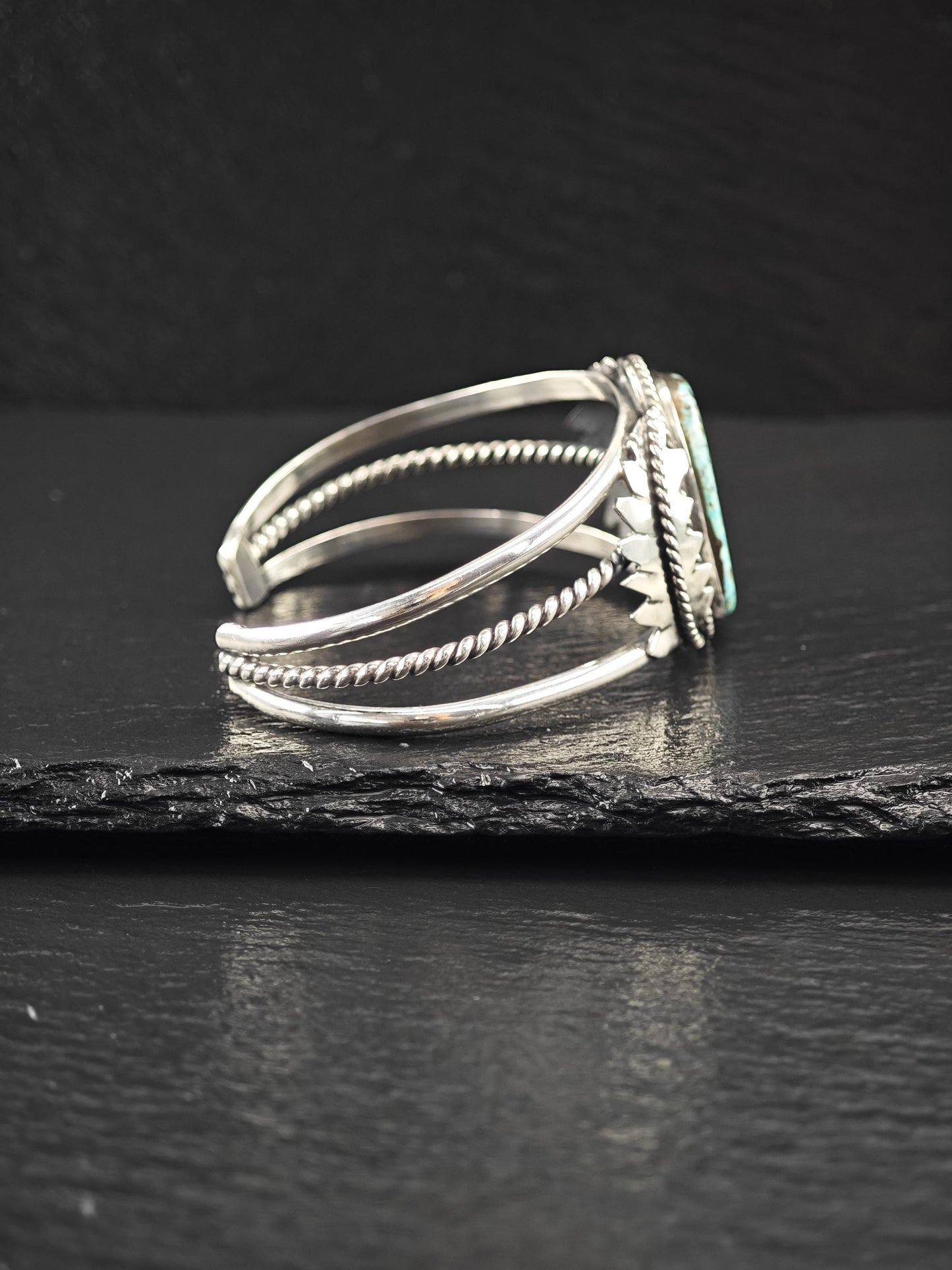 Vintage Southwest, Natural Turquoise Cuff Bracelet Sterling Silver