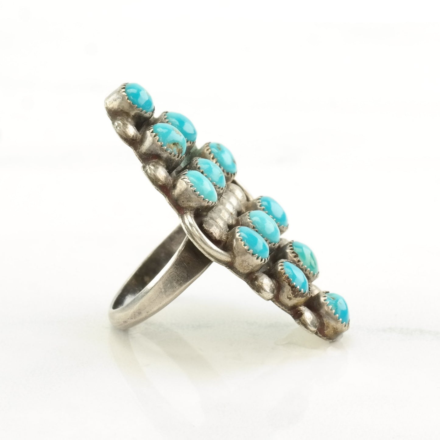 Vintage Native American Silver Ring Turquoise Snake Eye Sterling Size 4 1/4