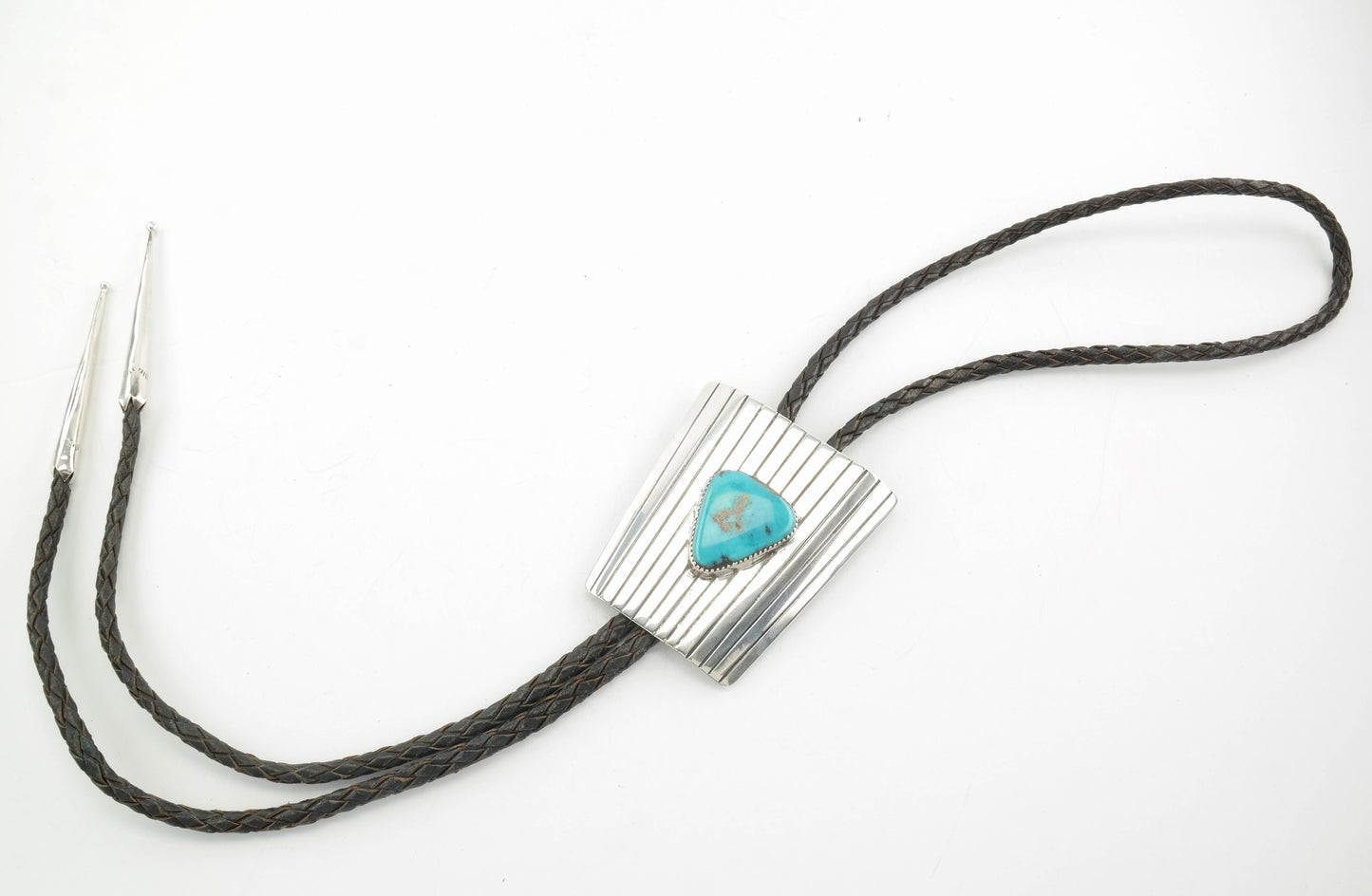 Vintage Native American Sterling Silver Turquoise Blue Gem Bolo Tie