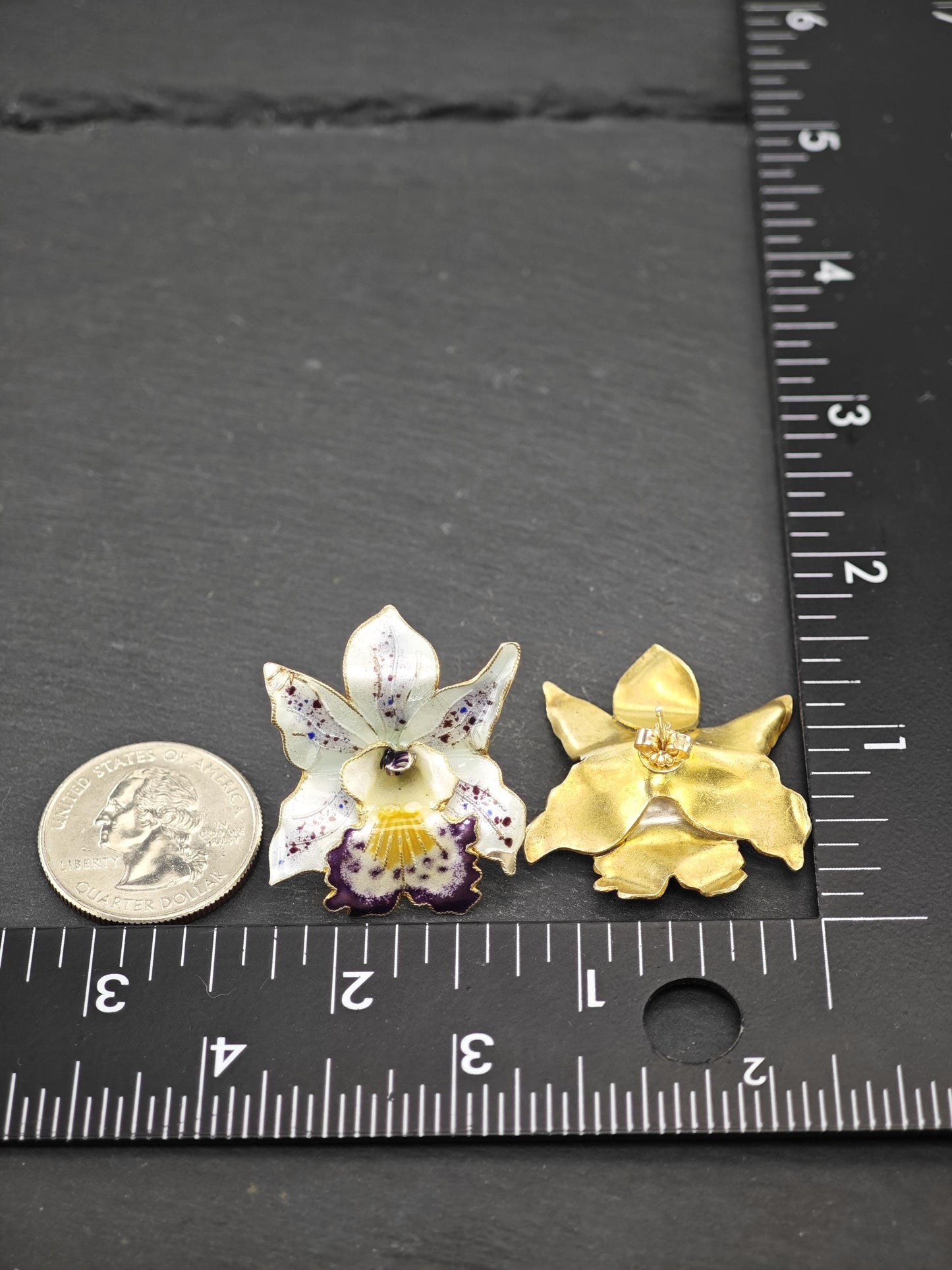 Vintage Enamel, Floral Stud Earrings Sterling Silver