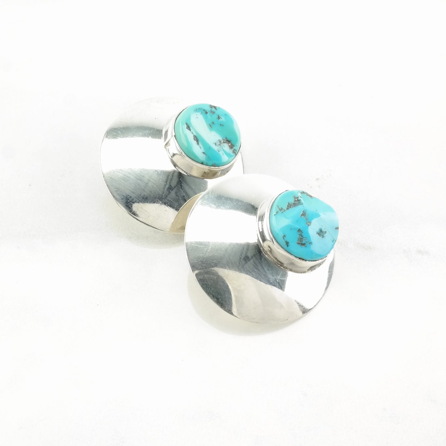 Choice of Vintage Sterling Silver Clip on Earrings, Native American Blue Turquoise Inlay