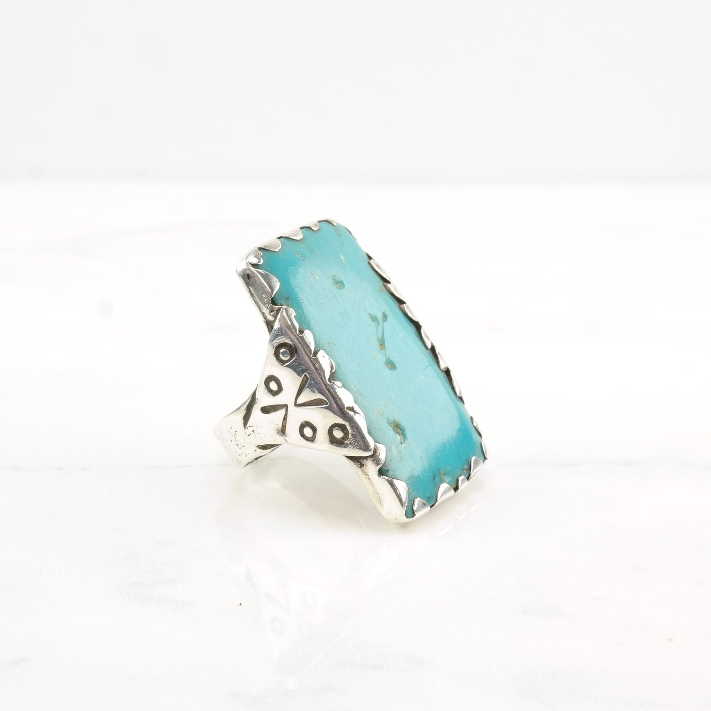 Vintage Southwest Silver Ring Turquoise Rectangle Large Sterling Size 11