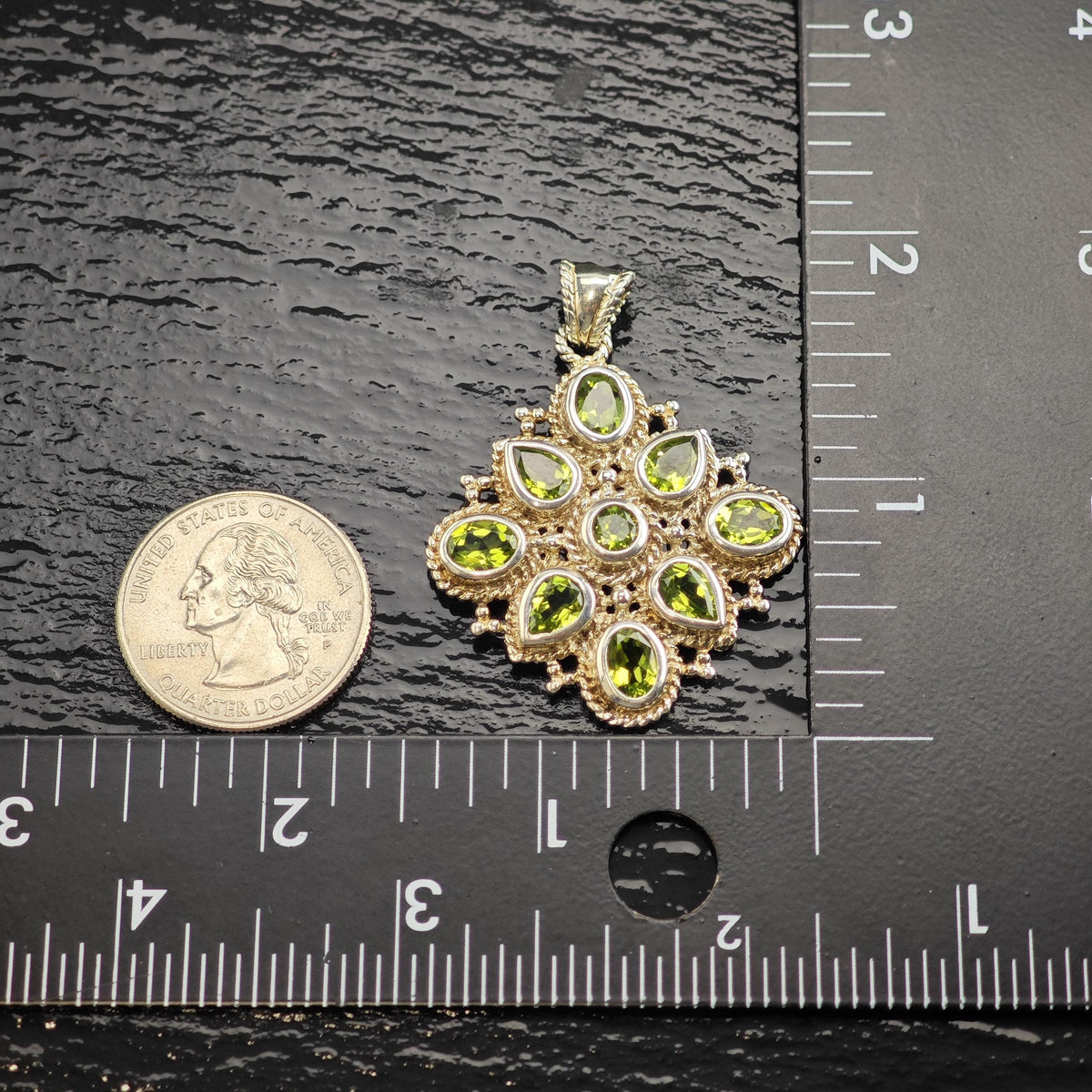 Peridot Multistone Square Sterling Silver Pendant P3137