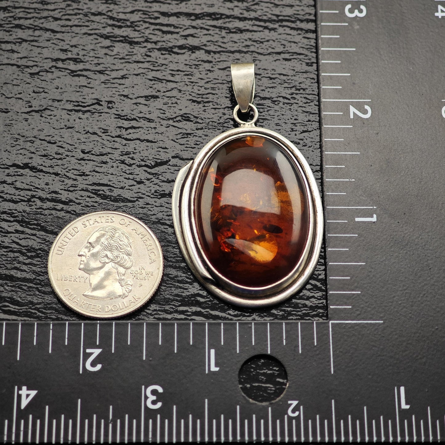 Vintage Oval Amber Pendant Sterling Silver