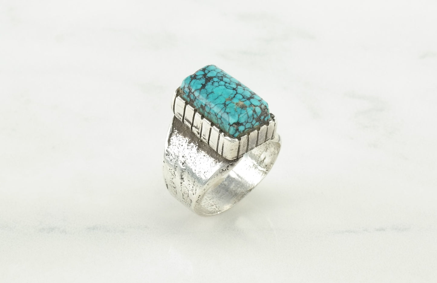 John Shopteese Silver Ring Cloud Mountain Turquoise Sterling Size 8