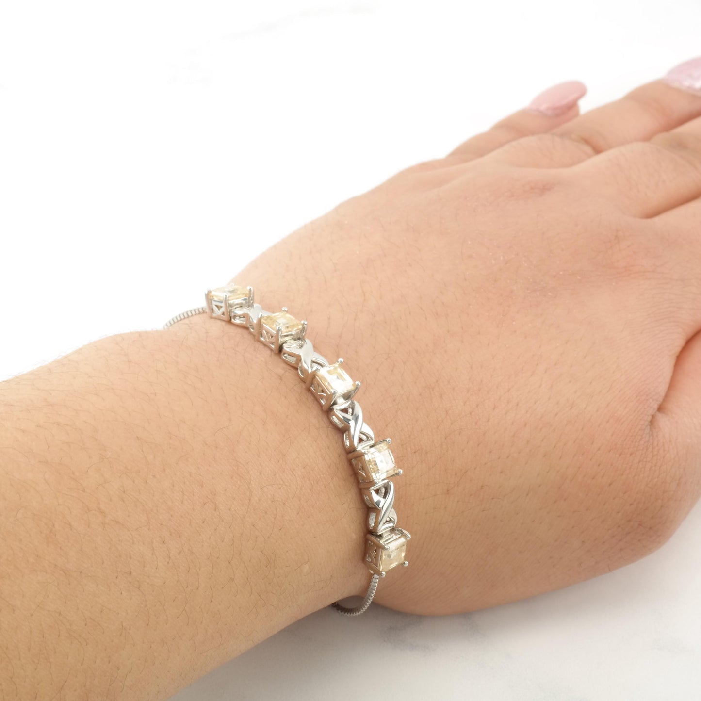 Square Yellow Moissanite Sterling Silver Bolo Bracelet