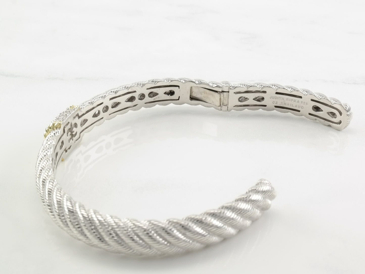 Judith Ripka Sterling Silver Cuff Bracelet CZ Gold Accent