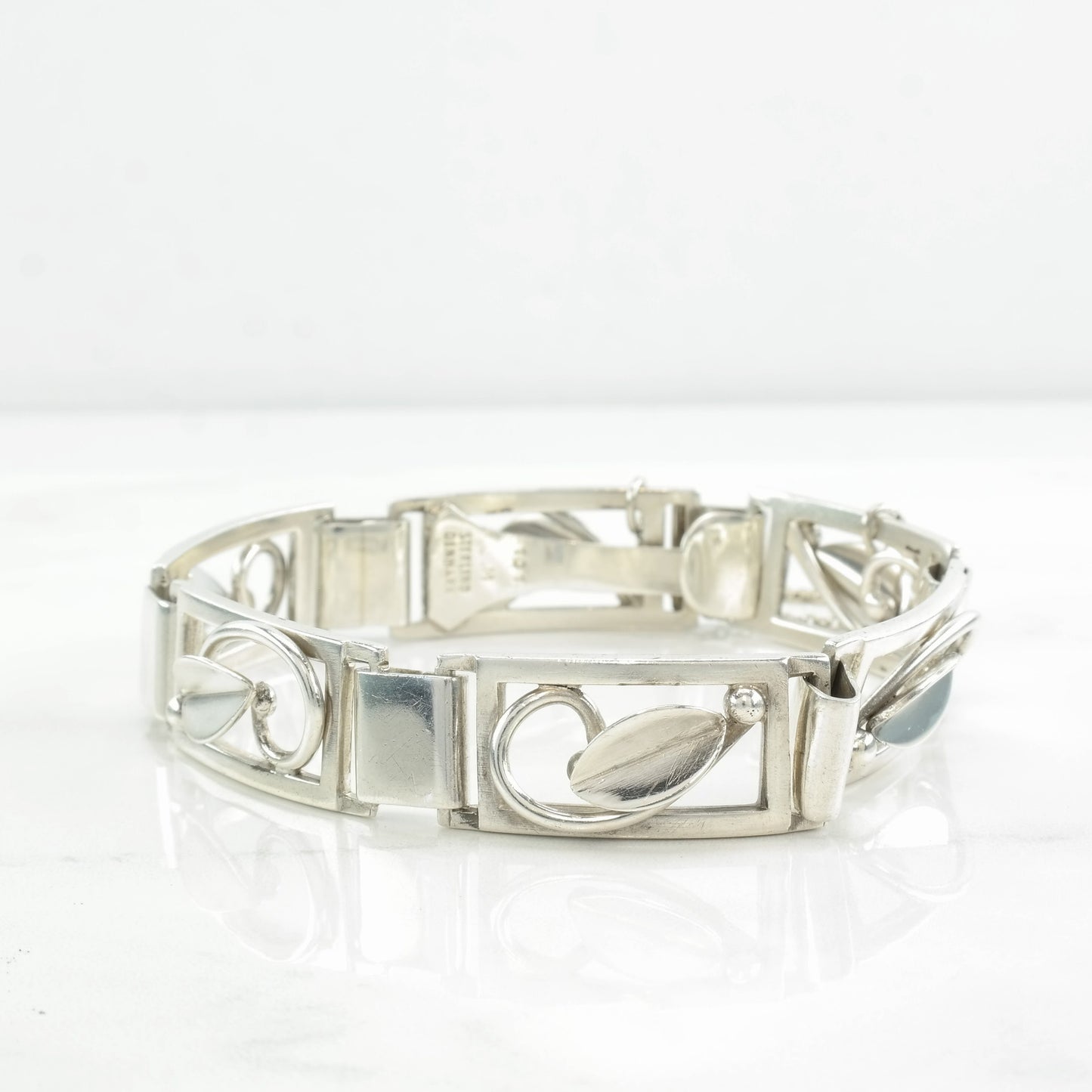 Antique Danish Sterling Silver Link Bracelet Leaf