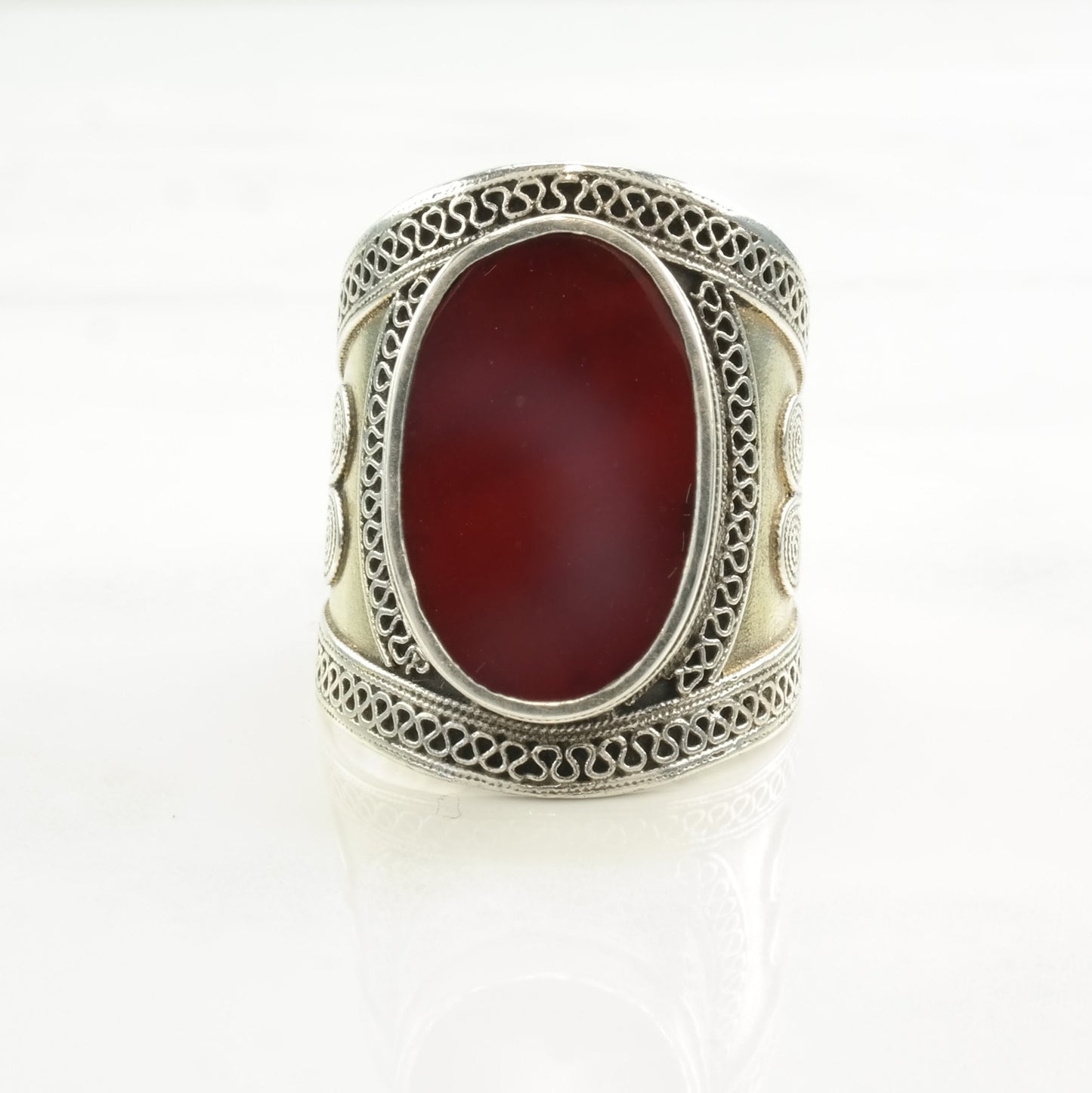Vintage Sterling Silver Ring Carnelian Size 10 1/2