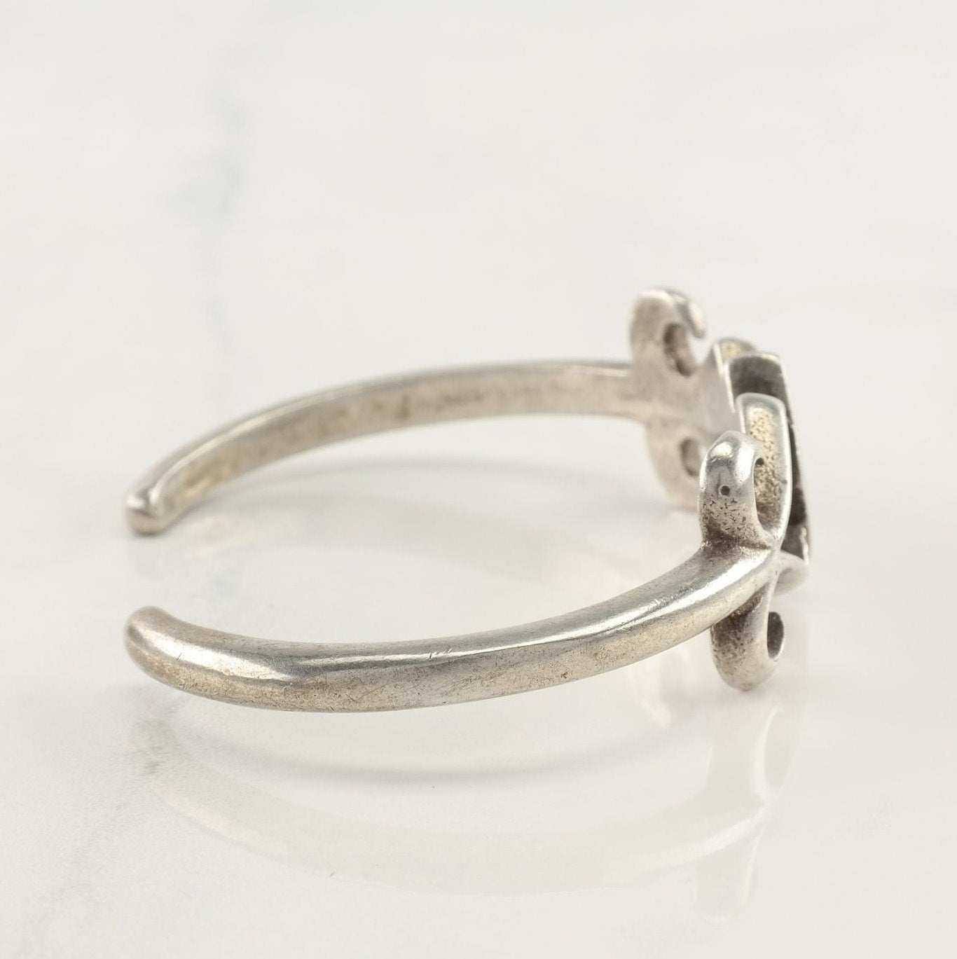 Native American Sterling Silver Cuff Bracelet Turquoise Inlay Sandcast