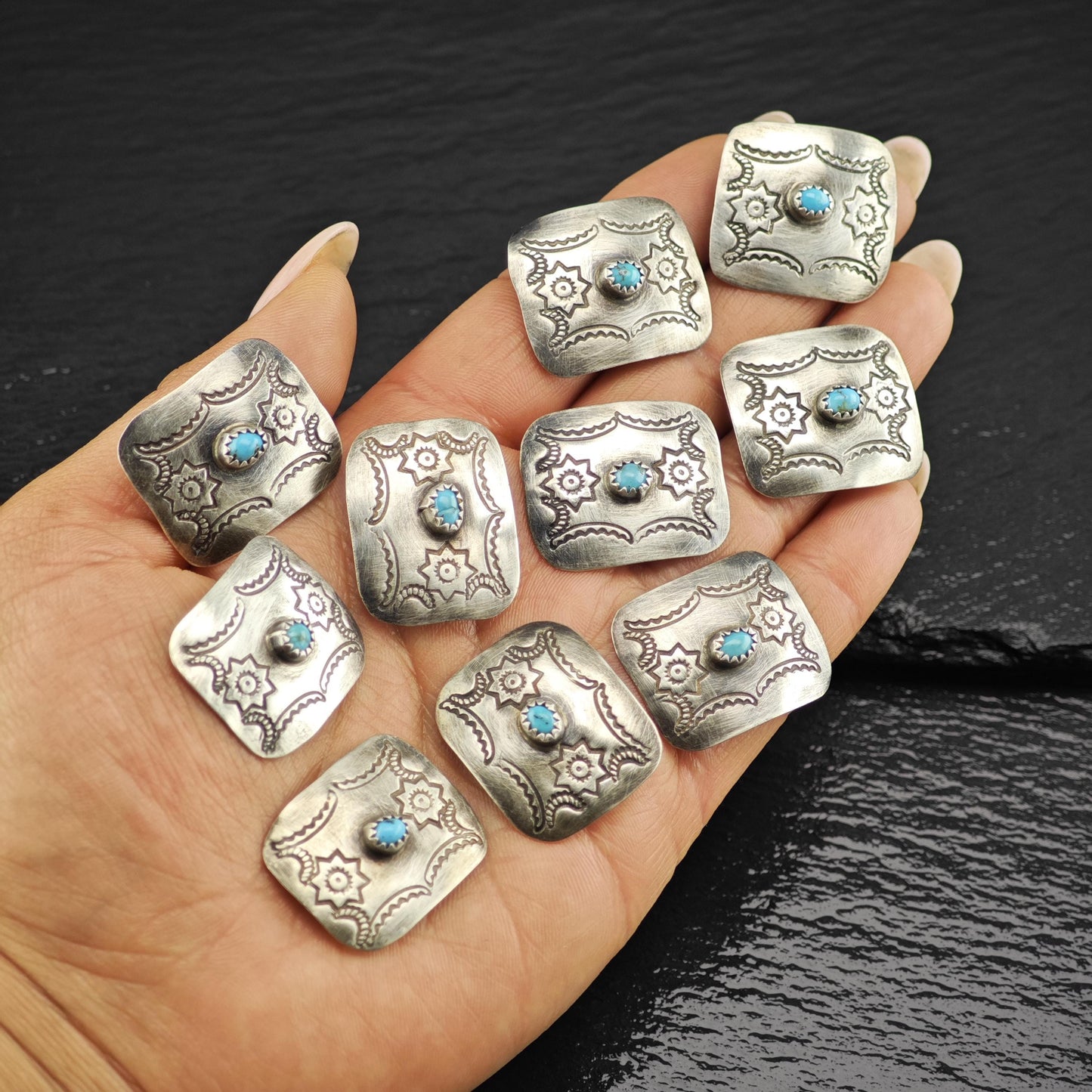 Turquoise Sterling Silver Floral Native American Belt Buckle and Conchos