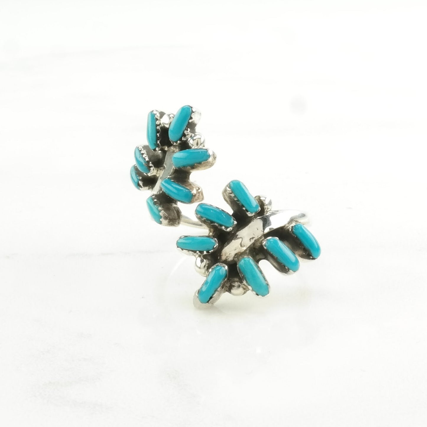 Vintage Southwest Silver Ring Block Turquoise Bypass Sterling Blue Size 7 3/4