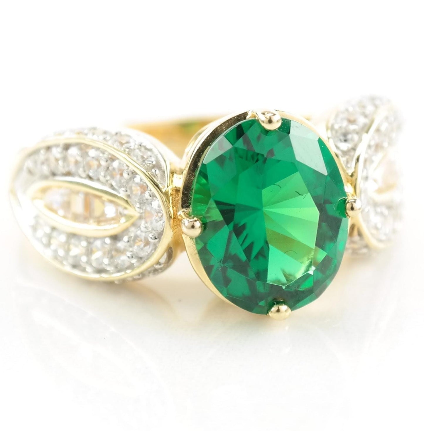 Vintage Sterling Silver Ring Green CZ Gold Plated Size 7