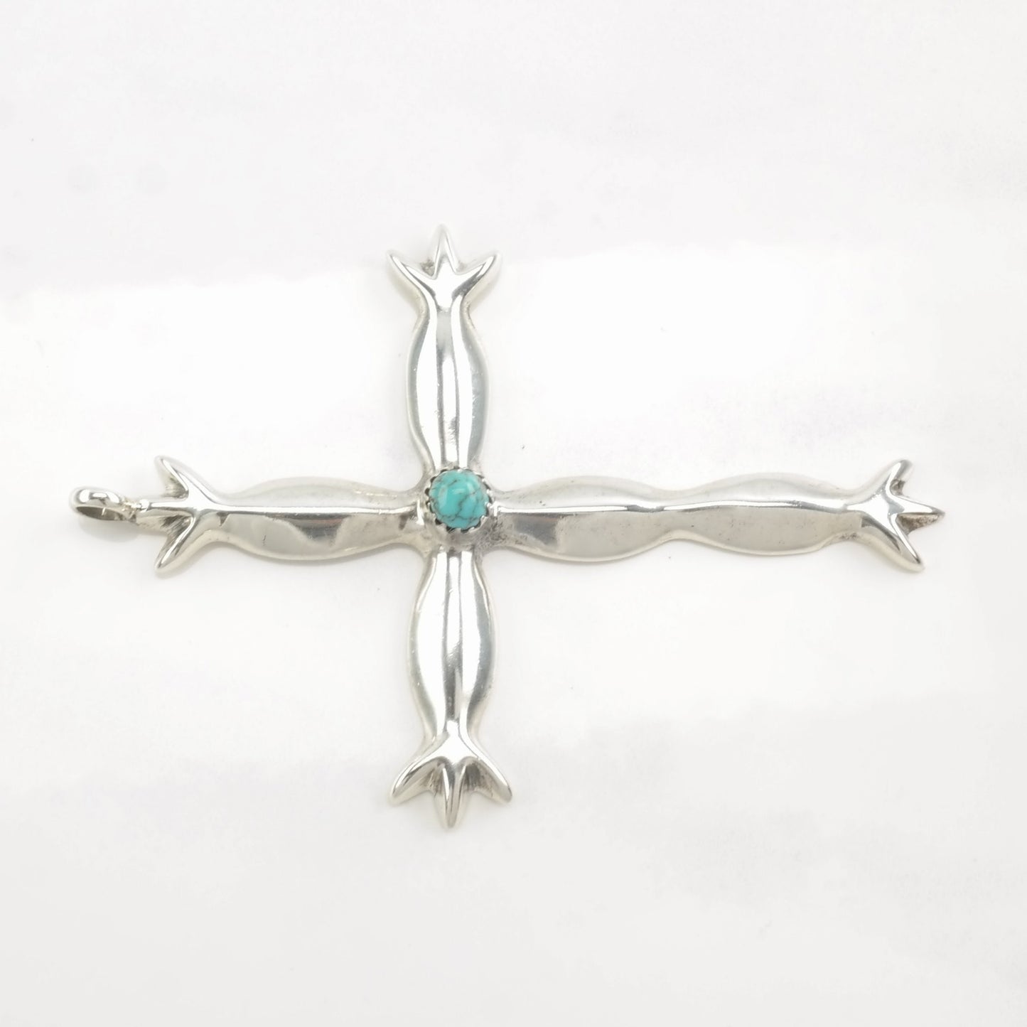 Vintage Native American Turquoise Cross Sterling Silver Pendant