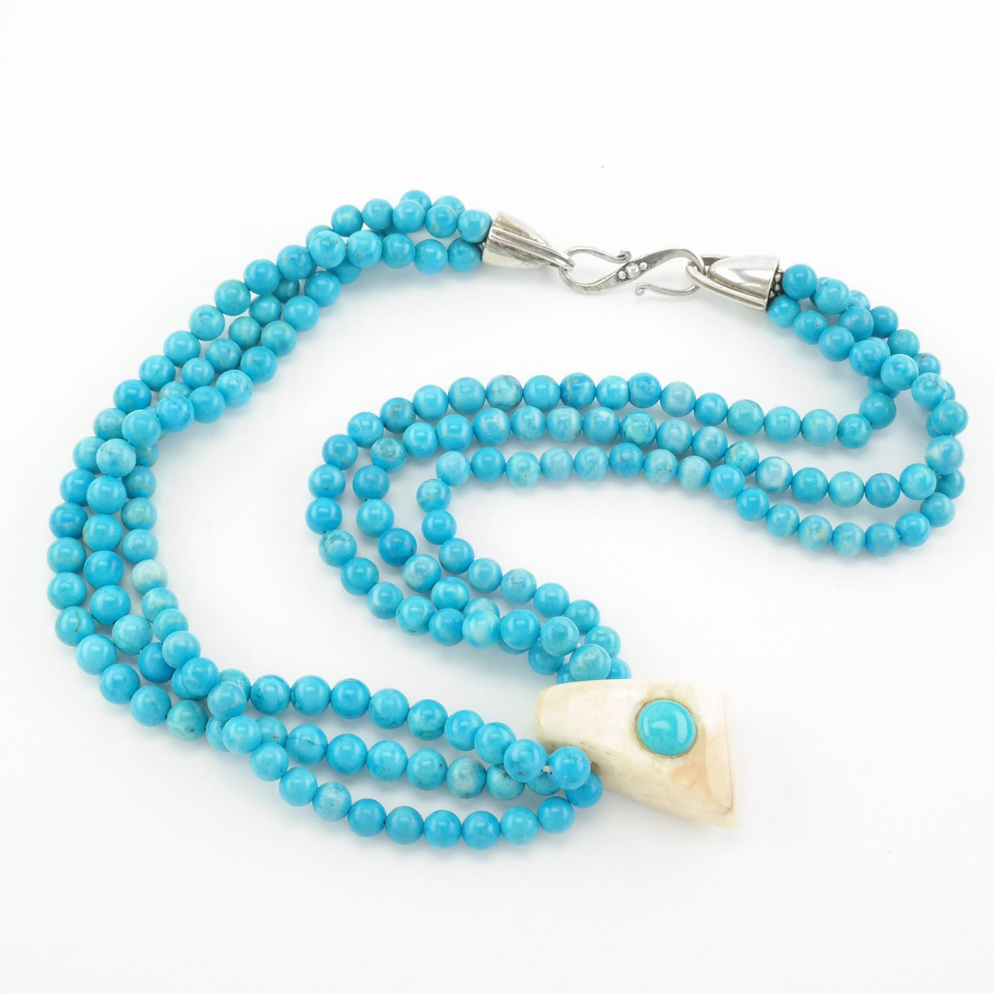 Vintage Blue Dyed Magnesite Bead, Multi Strand Necklace Sterling Silver