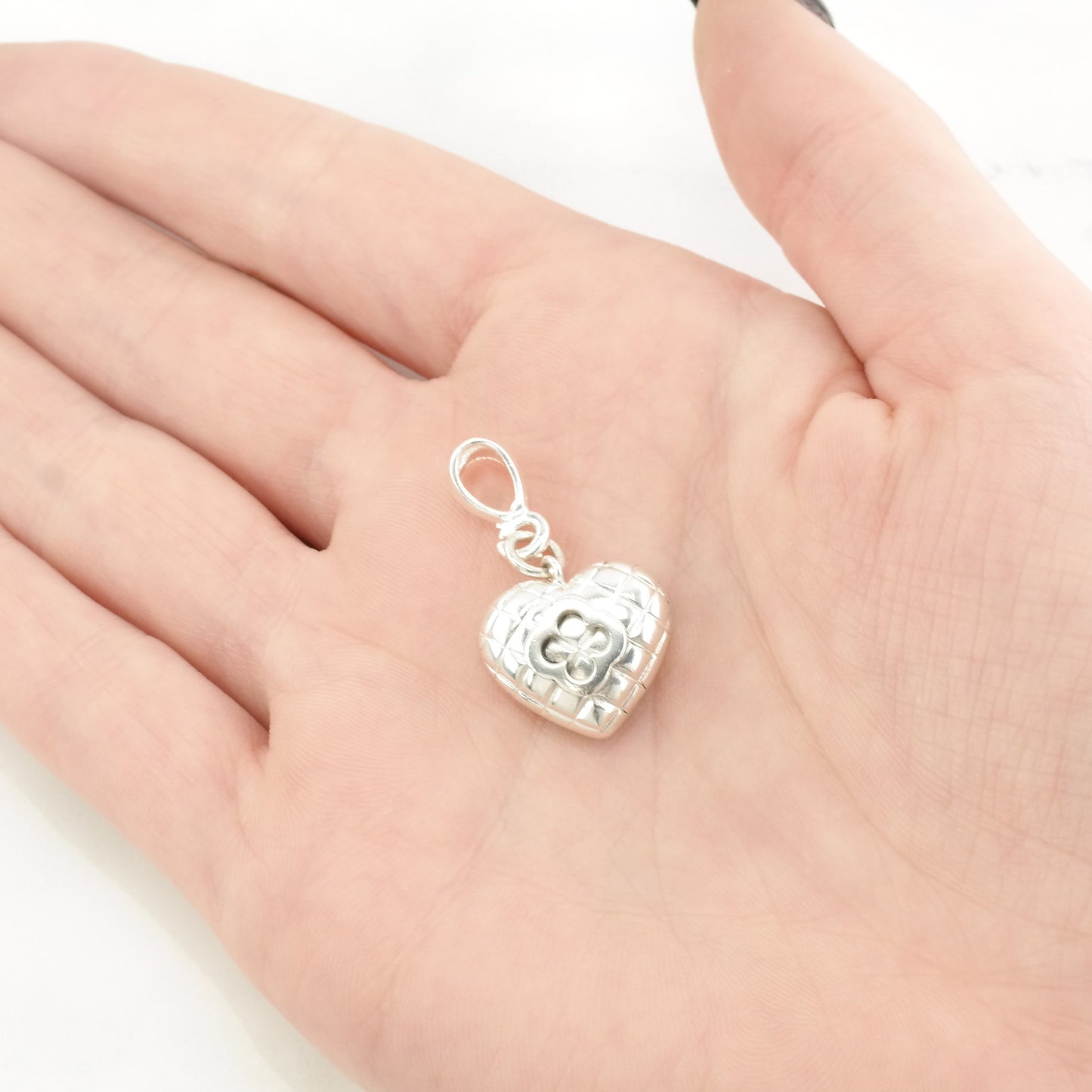Vintage Heart Clover Sterling Silver Pendant