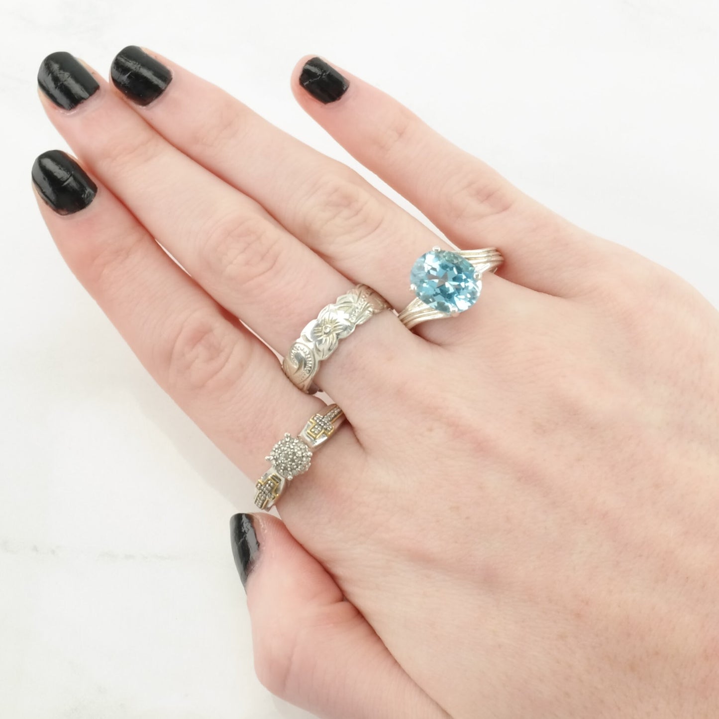 Vintage Sterling Silver Ring Topaz Wave Blue Size 6 3/4