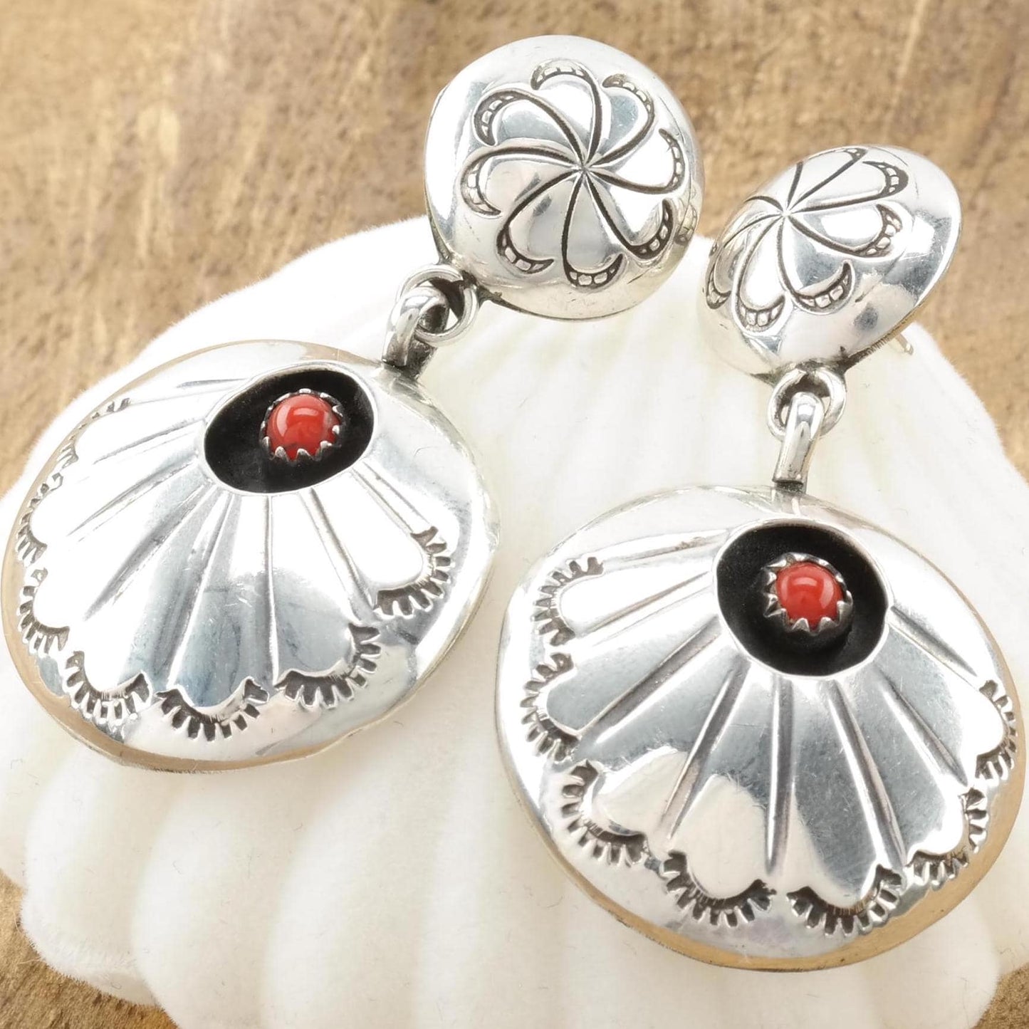 Vintage Native American Sterling Silver Pierced Dangle Earrings