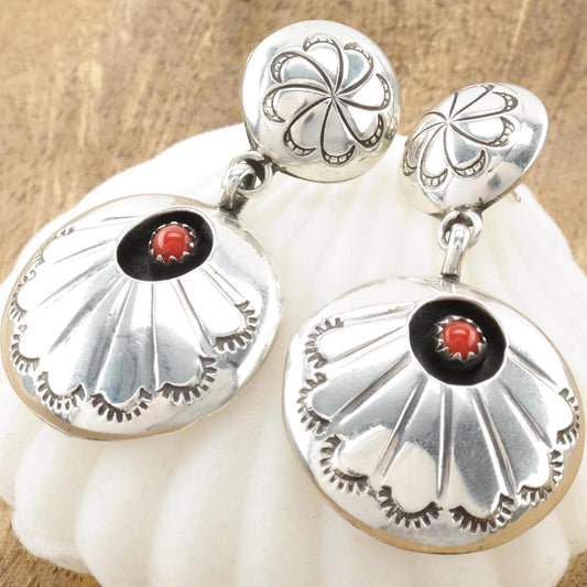 Vintage Native American Sterling Silver Pierced Dangle Earrings