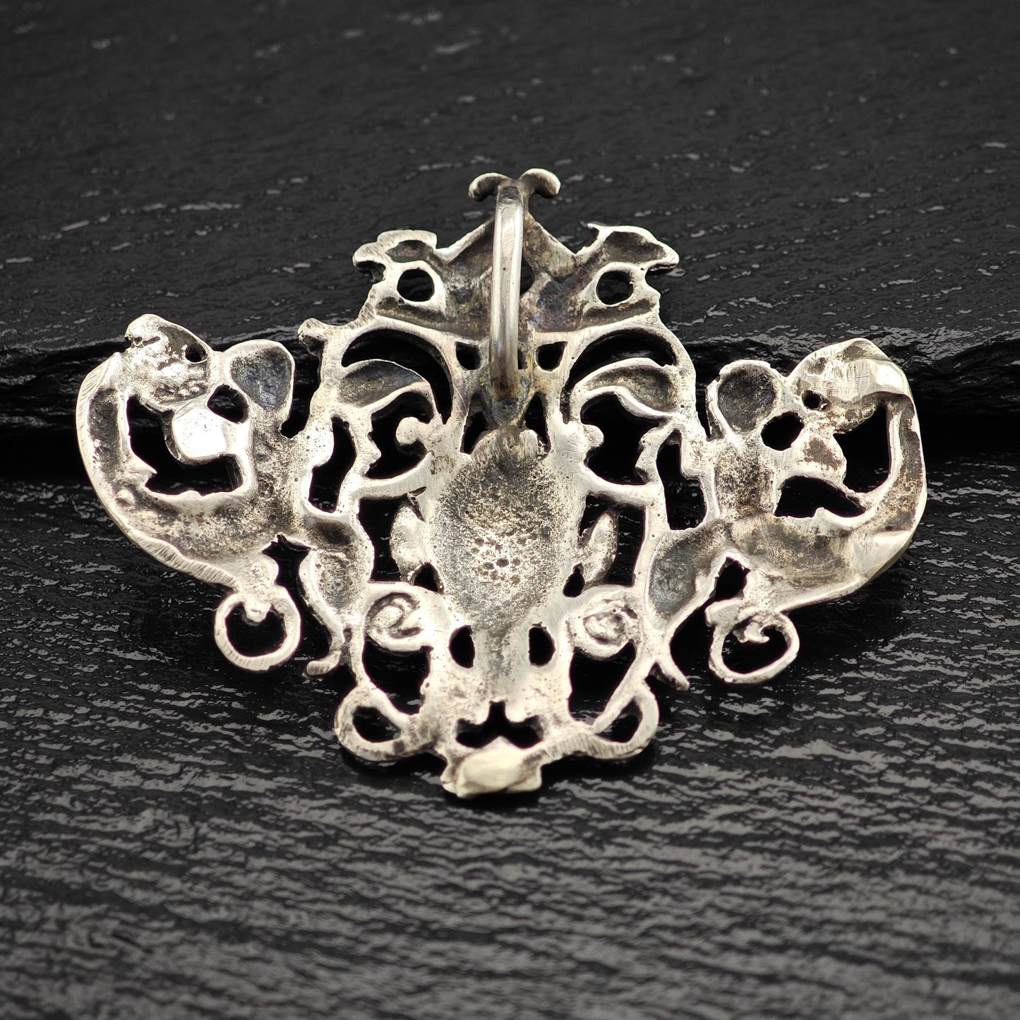 Horned God of Wine Pendant with Cherub Angels in Sterling Silver