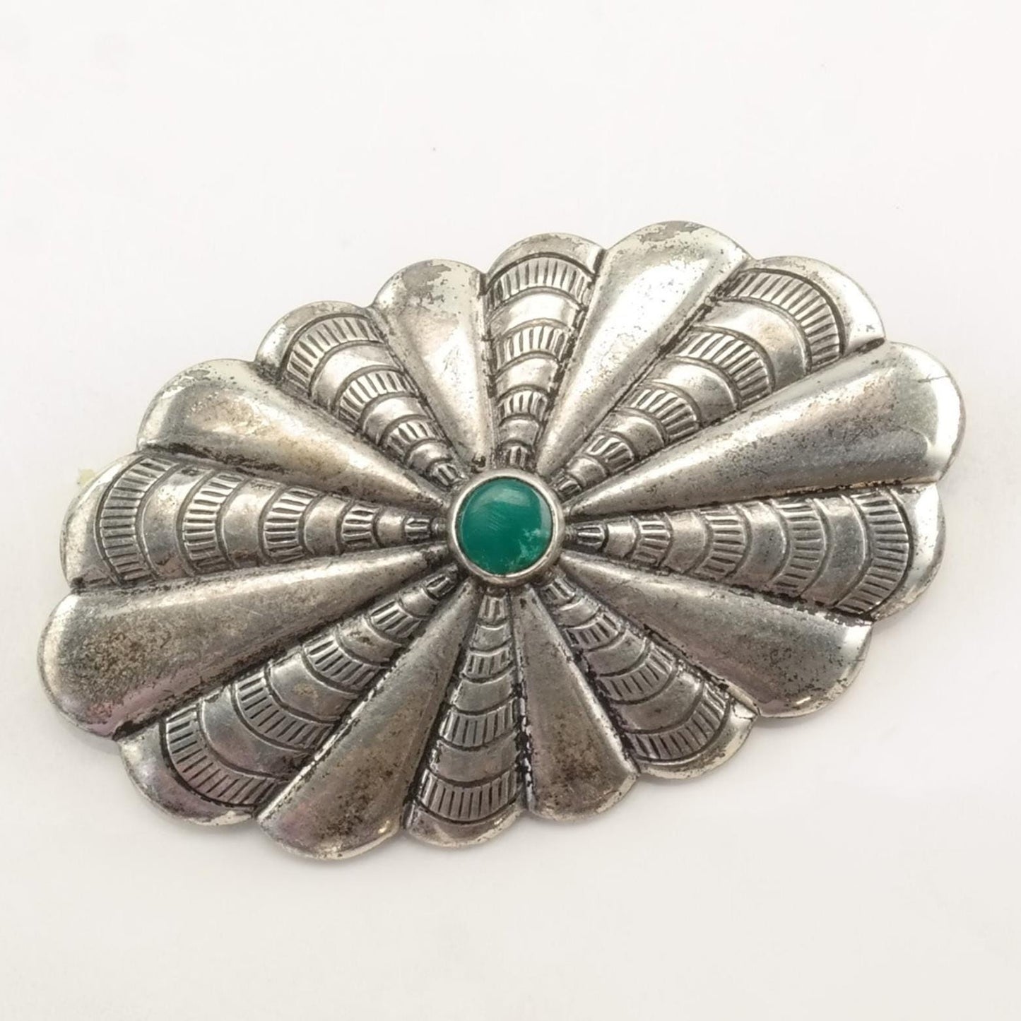 Native American Sterling Silver Brooch Concho Turquoise