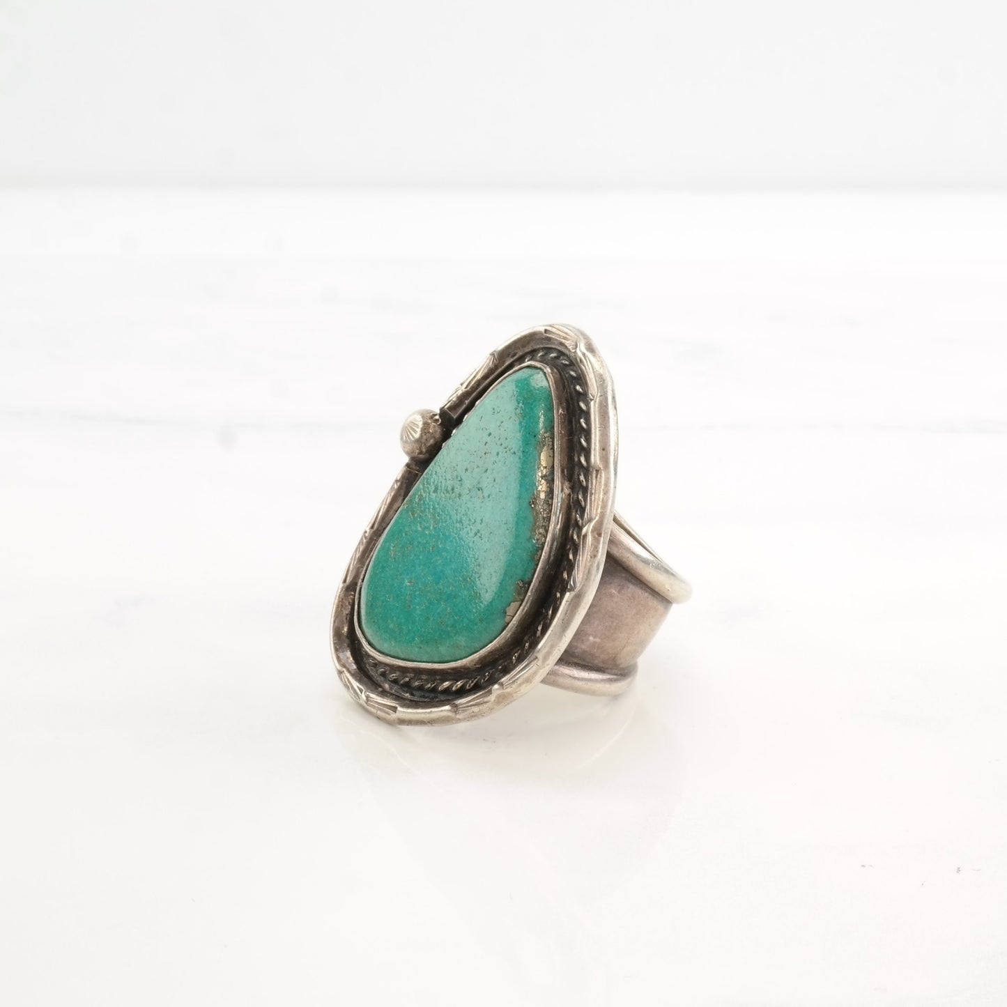 Vintage Native American Silver Ring Large Turquoise Triangle Sterling Size 9 3/4