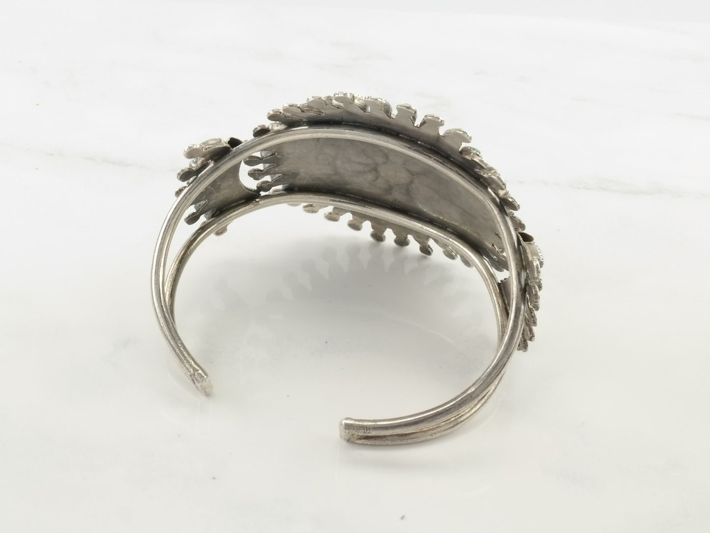 Native American Zuni Sterling Silver Cuff Bracelet Blue Turquoise Cluster