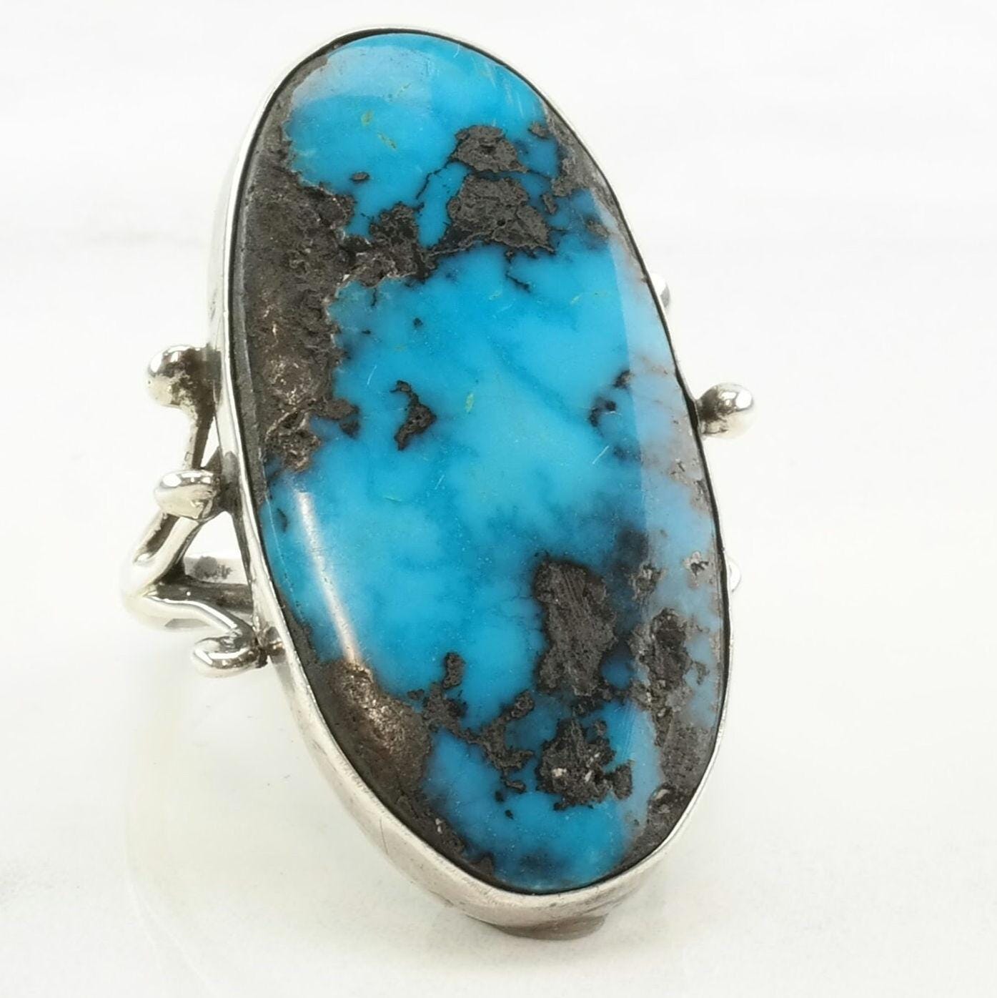Turquoise Silver Ring High Grade Oval Sterling Size 6 1/2