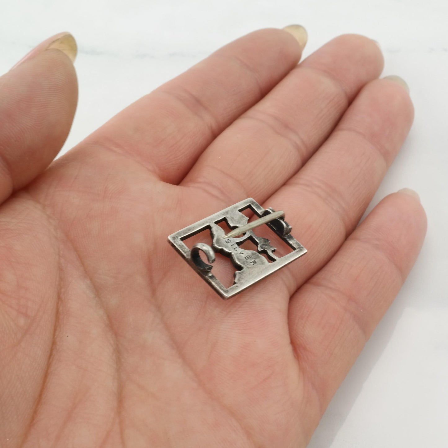 Art Nouveau Sterling Silver Brooch Floral Women B1948