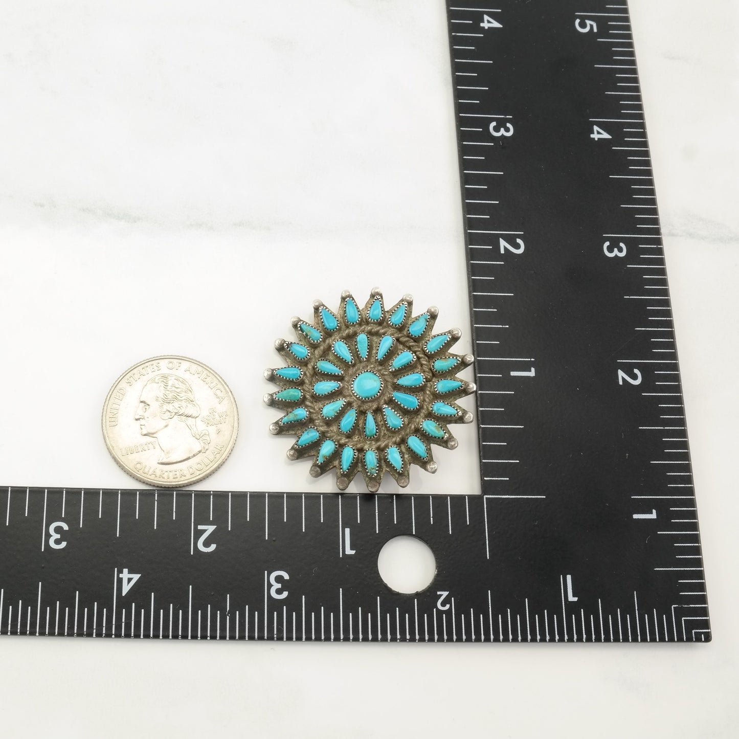 Zuni Sterling Silver Brooch Cluster Blue Turquoise