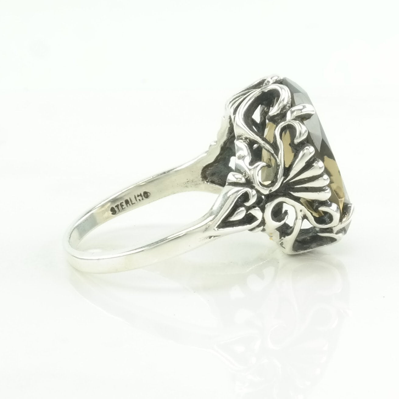 Vintage Kabana Silver Ring Smokey Quartz Sterling Size 10 1/4