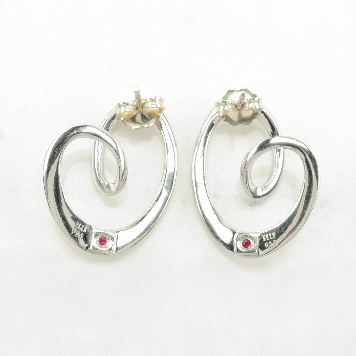 Elle Sterling Silver Abstract Heart Ruby Accent Earrings Stud