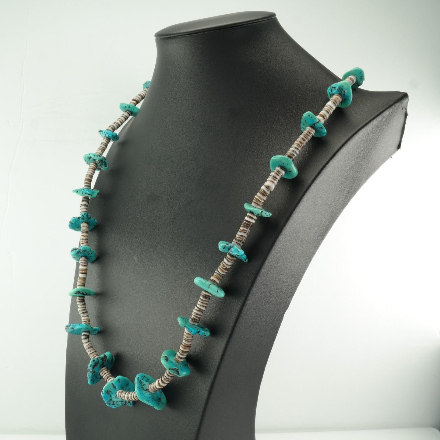 Vintage Santo Domingo Sterling Silver Blue Turquoise Shell, Heishi Necklace