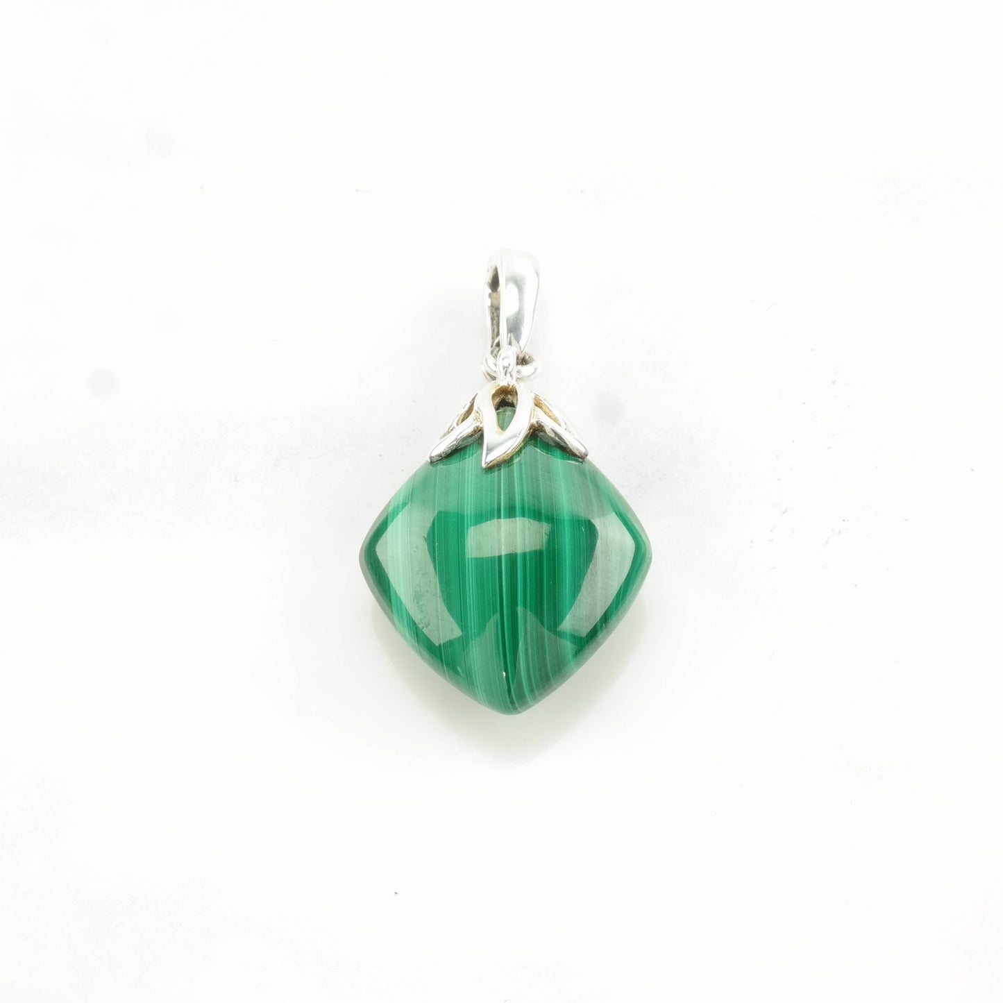 Vintage Malachite Floral accents Sterling Silver Pendant
