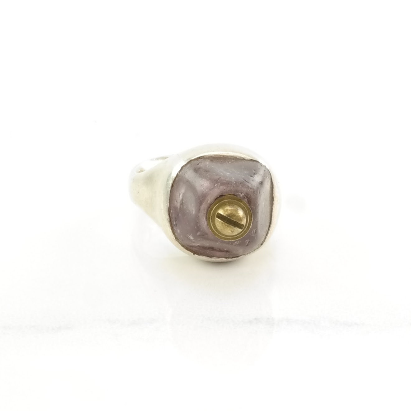 Vintage Sterling Silver Ring Amethyst Brass Accents Size 3