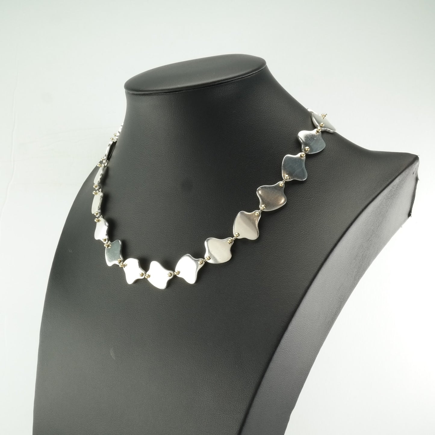 Vintage Movado Sterling Silver Modernist Gold Accent Necklace