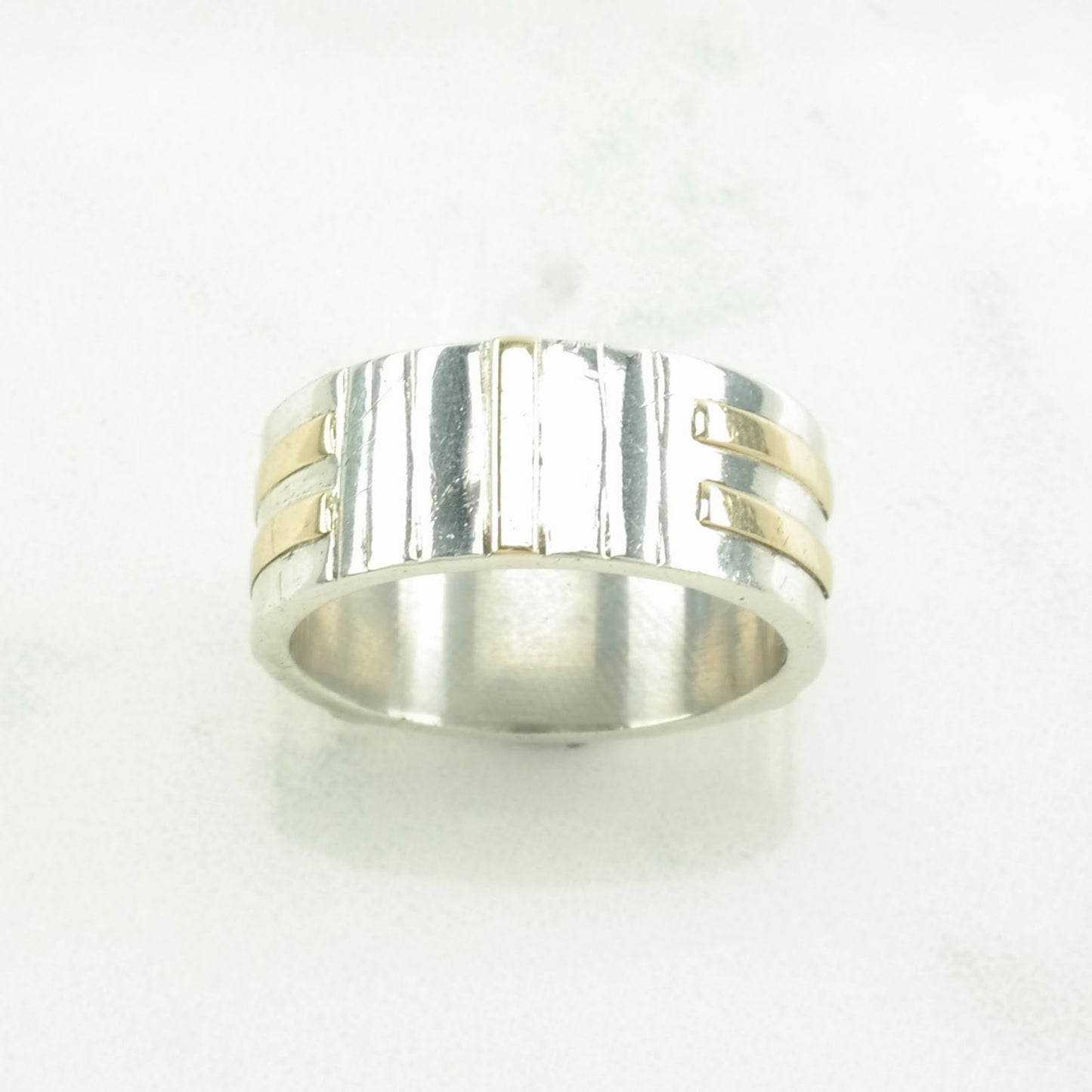 Vintage Ruff Silver Ring Band Gold Toned Accents Sterling Size 6 1/2