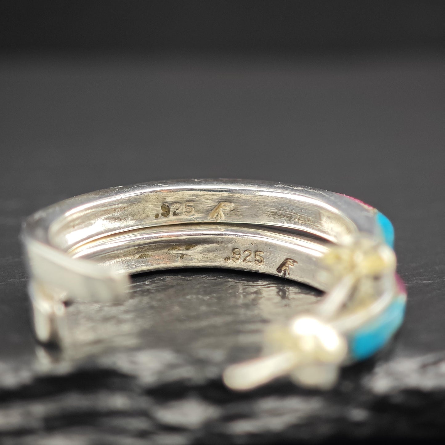 Southwest Turquoise, Coral Inlay Stud/Hoop Earrings Sterling Silver