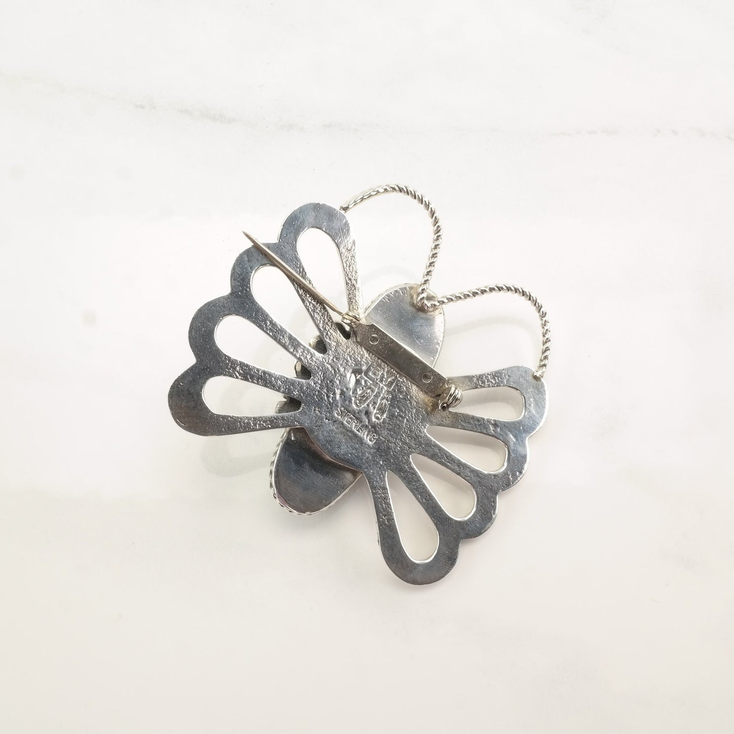 Native American Butterfly Turquoise Sterling Silver Brooch