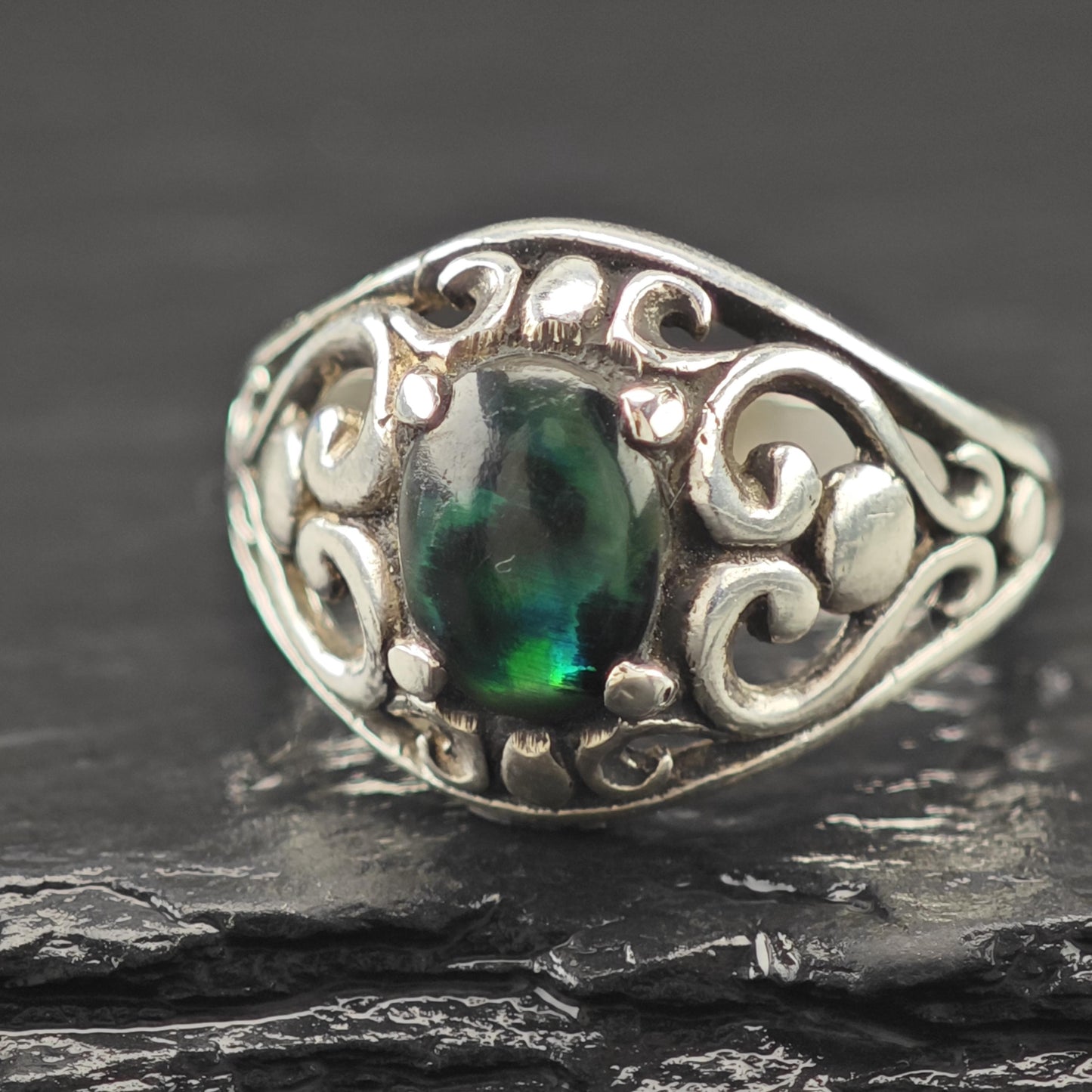 Kabana Filigree, Green Doublet Ring Sterling Silver