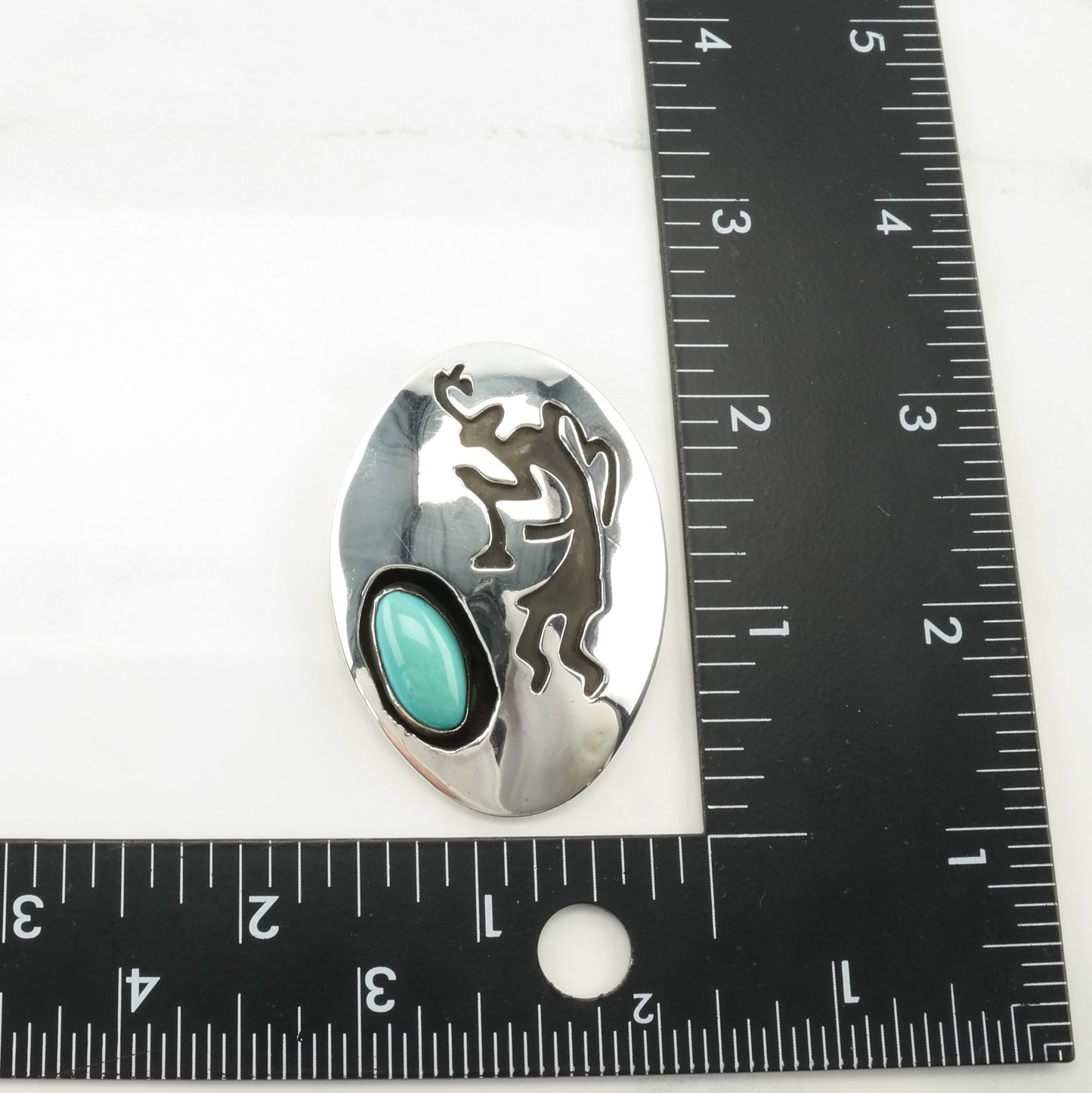 Vintage Southwest Turquoise Overlay, Kokopelli Sterling Silver Pendant
